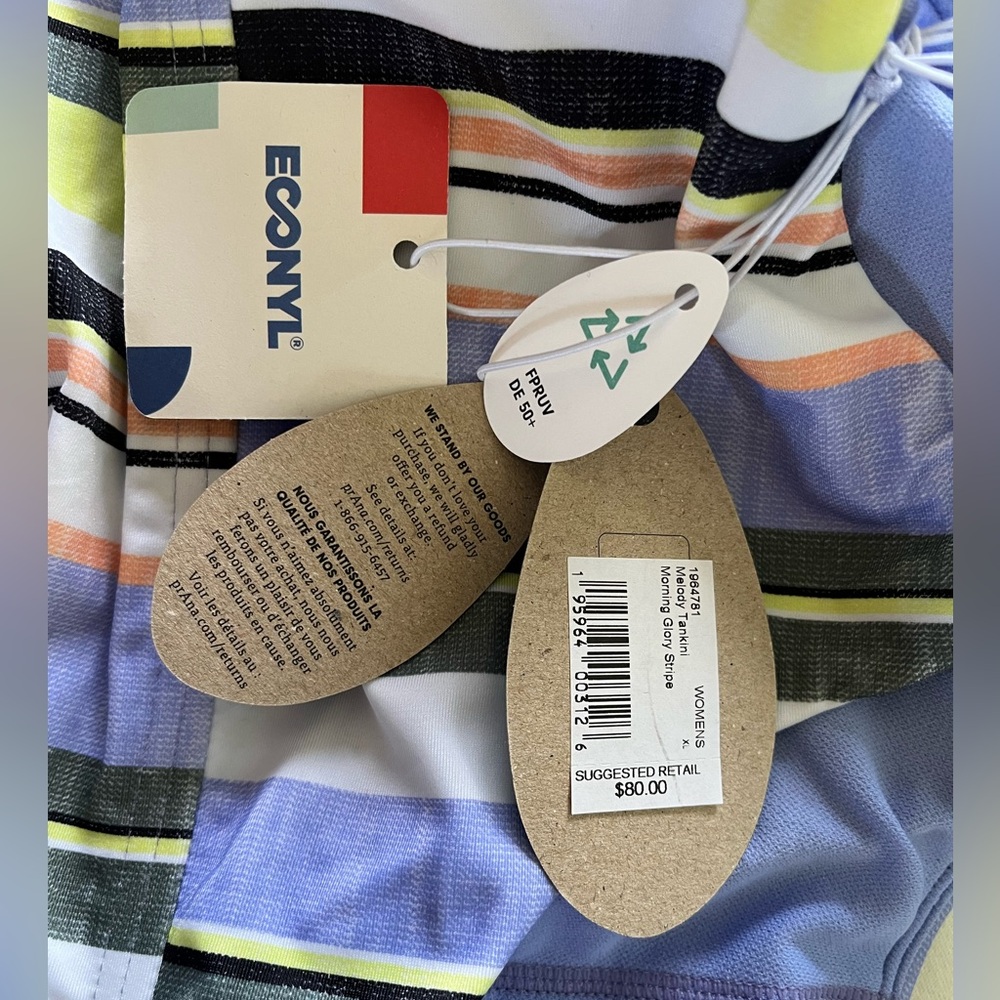 Prana Multicolor Striped Tankini Top in Yellow, Blue, Green, White new w/out tag - Picture 6 of 9